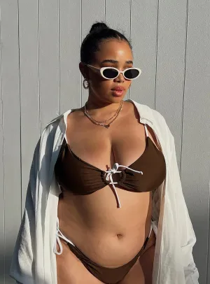 Janey Bikini Top Brown Curve Adjustable Ties Design