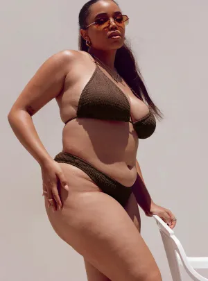 Tummy Control Panel Convertible Neckline Blanca Bikini Bottoms Brown Curve