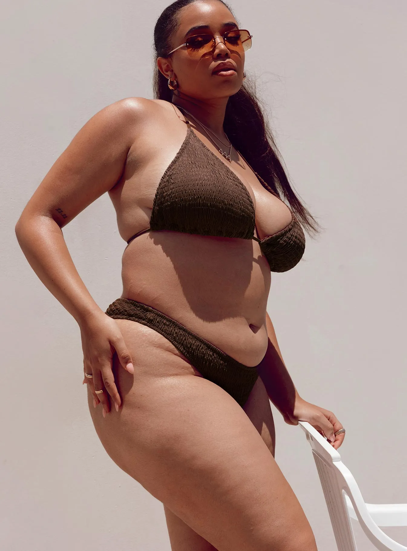 Tummy Control Panel Convertible Neckline Blanca Bikini Bottoms Brown Curve