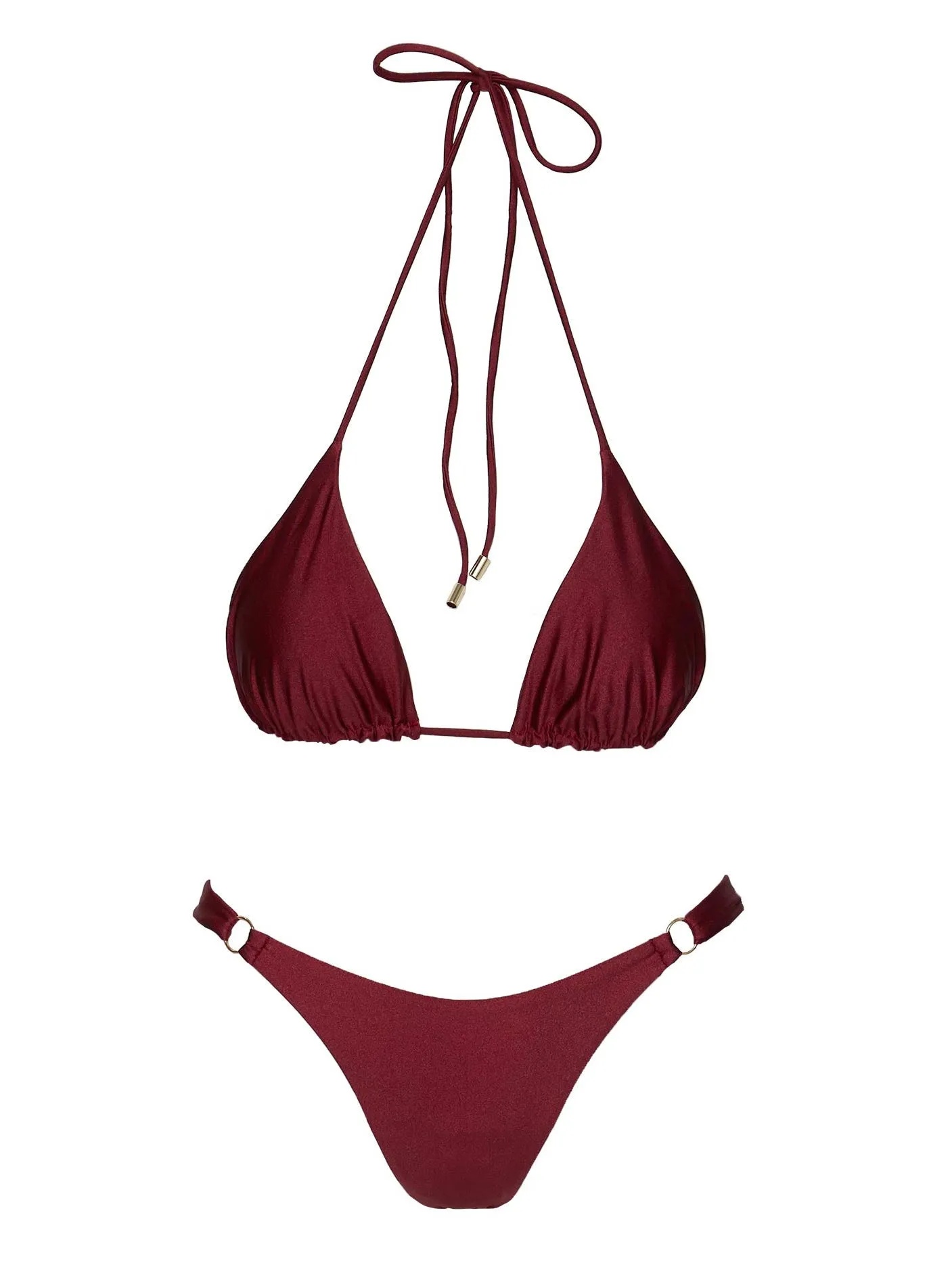 Non Restrictive Fit Kennedie Shine High Cut Ring Bikini Bottoms Burgundy