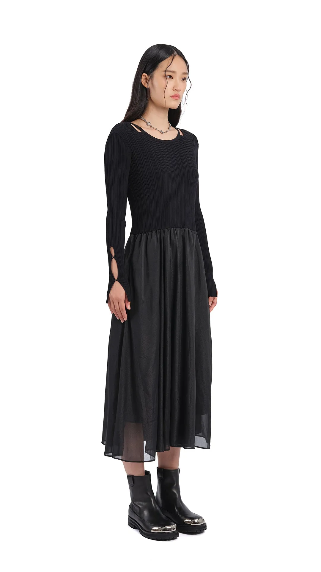 Cut-Out 2 In 1 Knit Dress AntiPillFinish