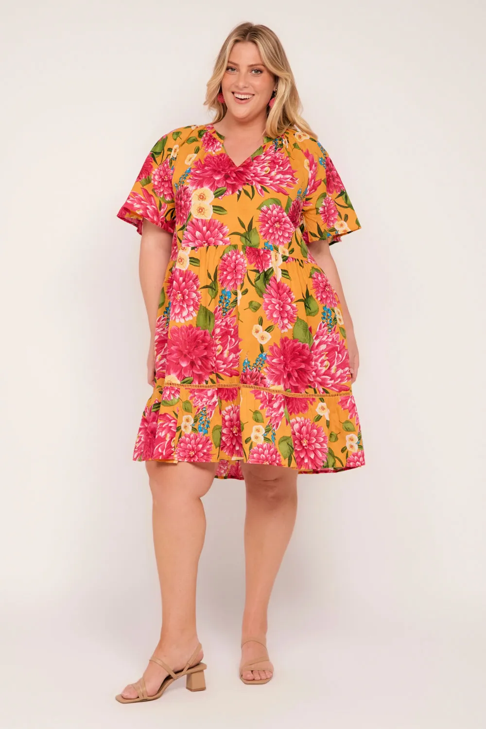 SustainableYarnBlend Ismay Short Dress in Dreaming Dahlias