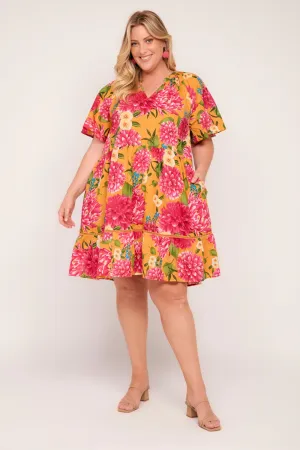 Spanish Glow Ismay Short Dress in Dreaming Dahlias