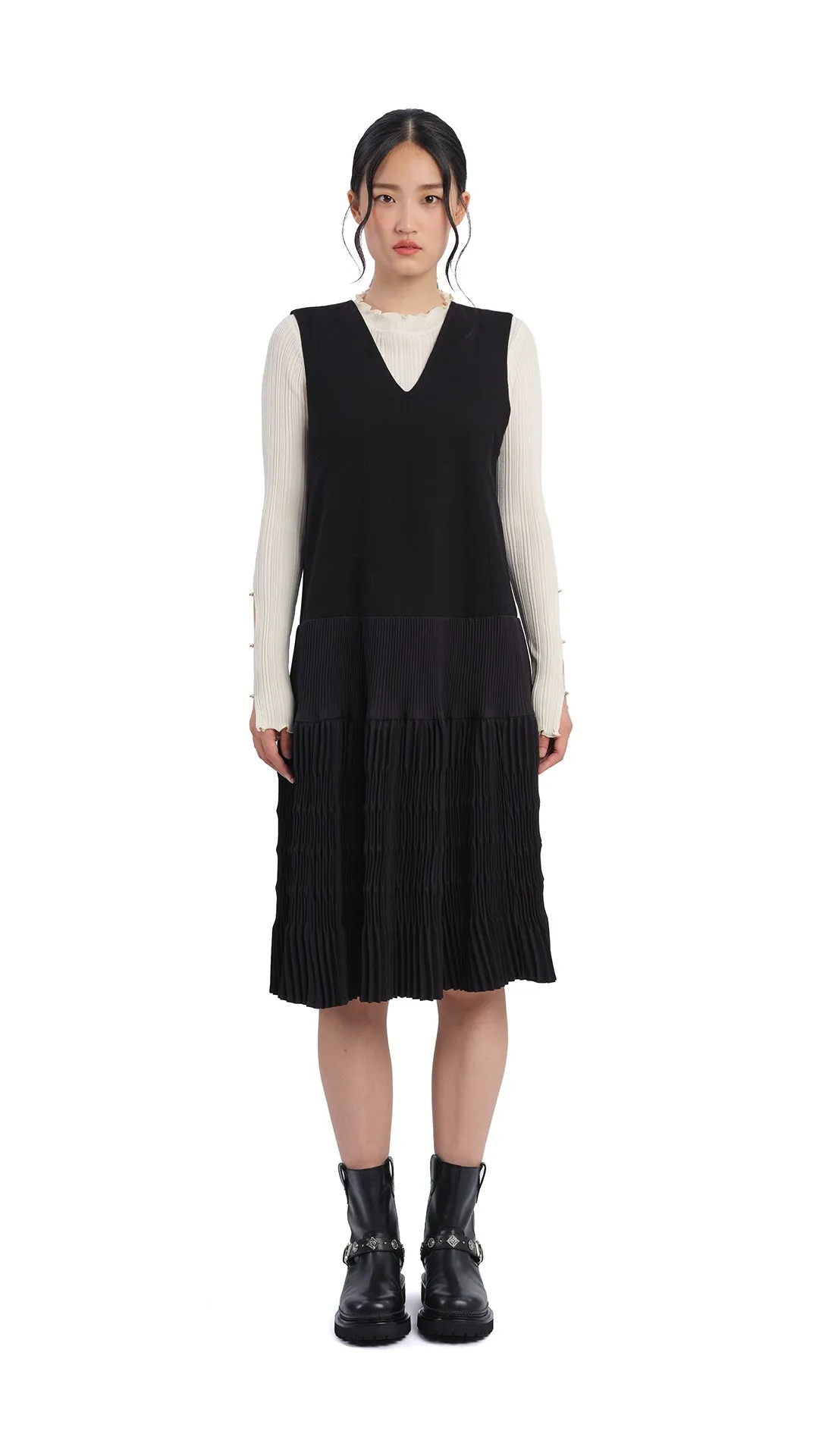 Olive Pleated Dress Open Glow