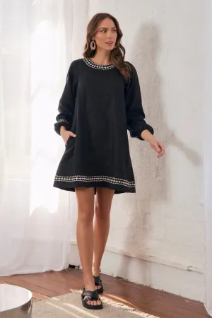 Hazel Linen Short Dress in Moonlit Noir Mind Glow Craft Edge