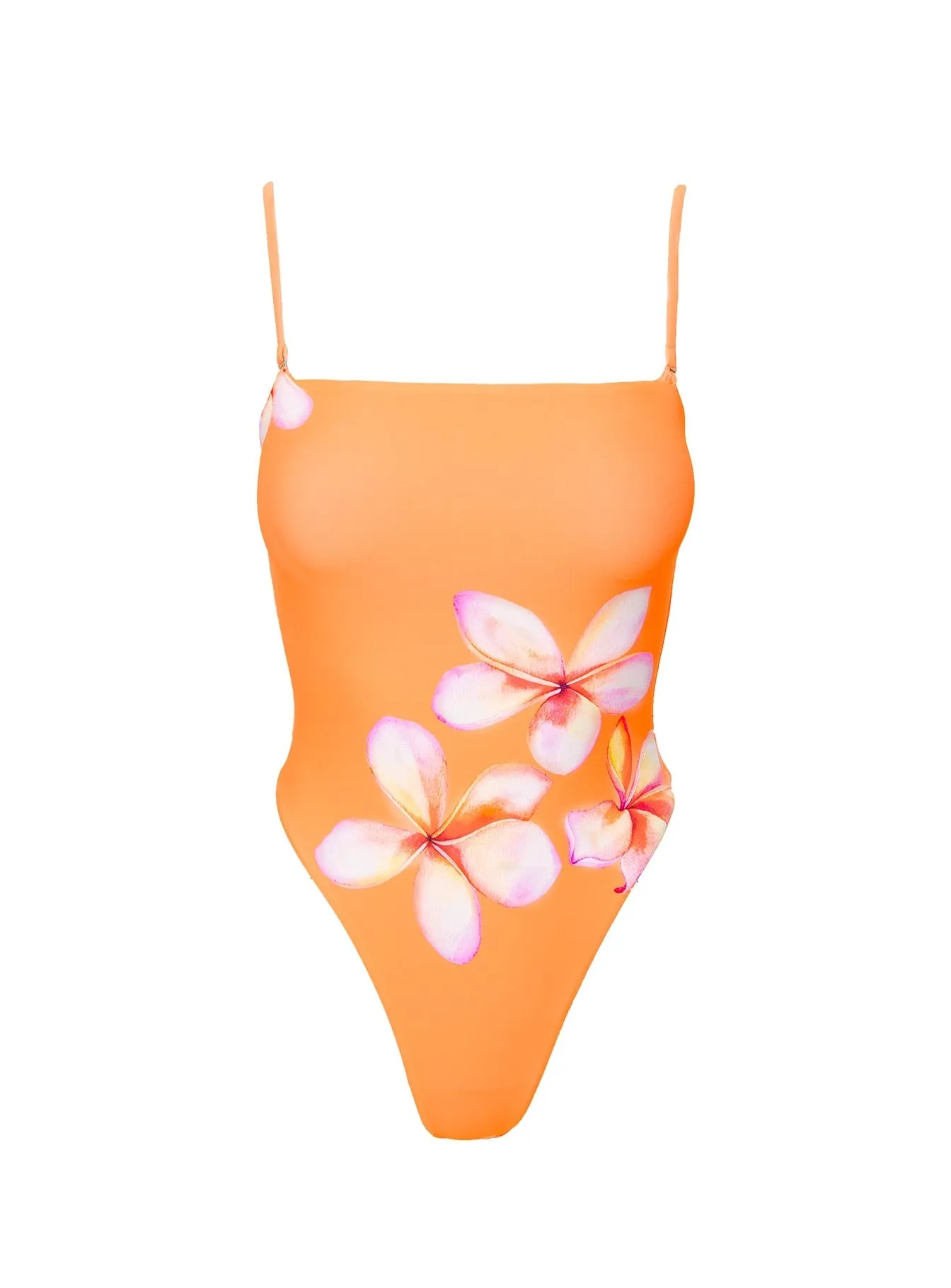 Declan Strapless One Piece Orange Frangipani Multi Strap Support