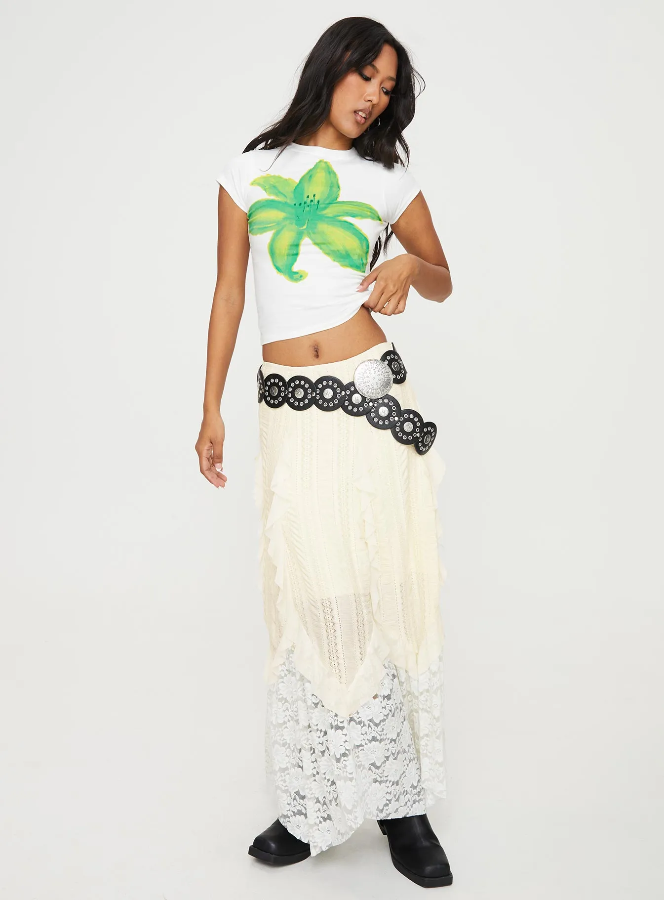 MultiPly Fabric Essential Piece Tiona Summer Flower Top White / Lime