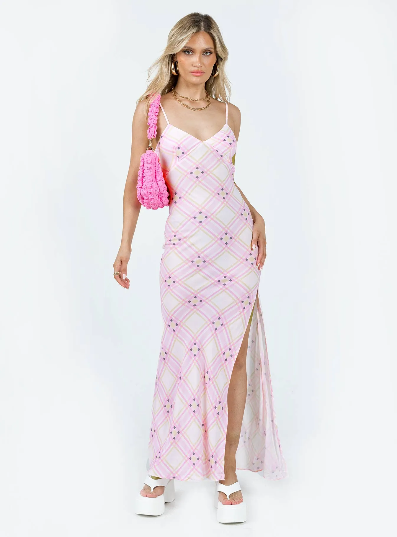 The flattering cut of this dress creates a polished appearance without being overly fussy Mountain Day Amity Maxi Dress Pink Multi