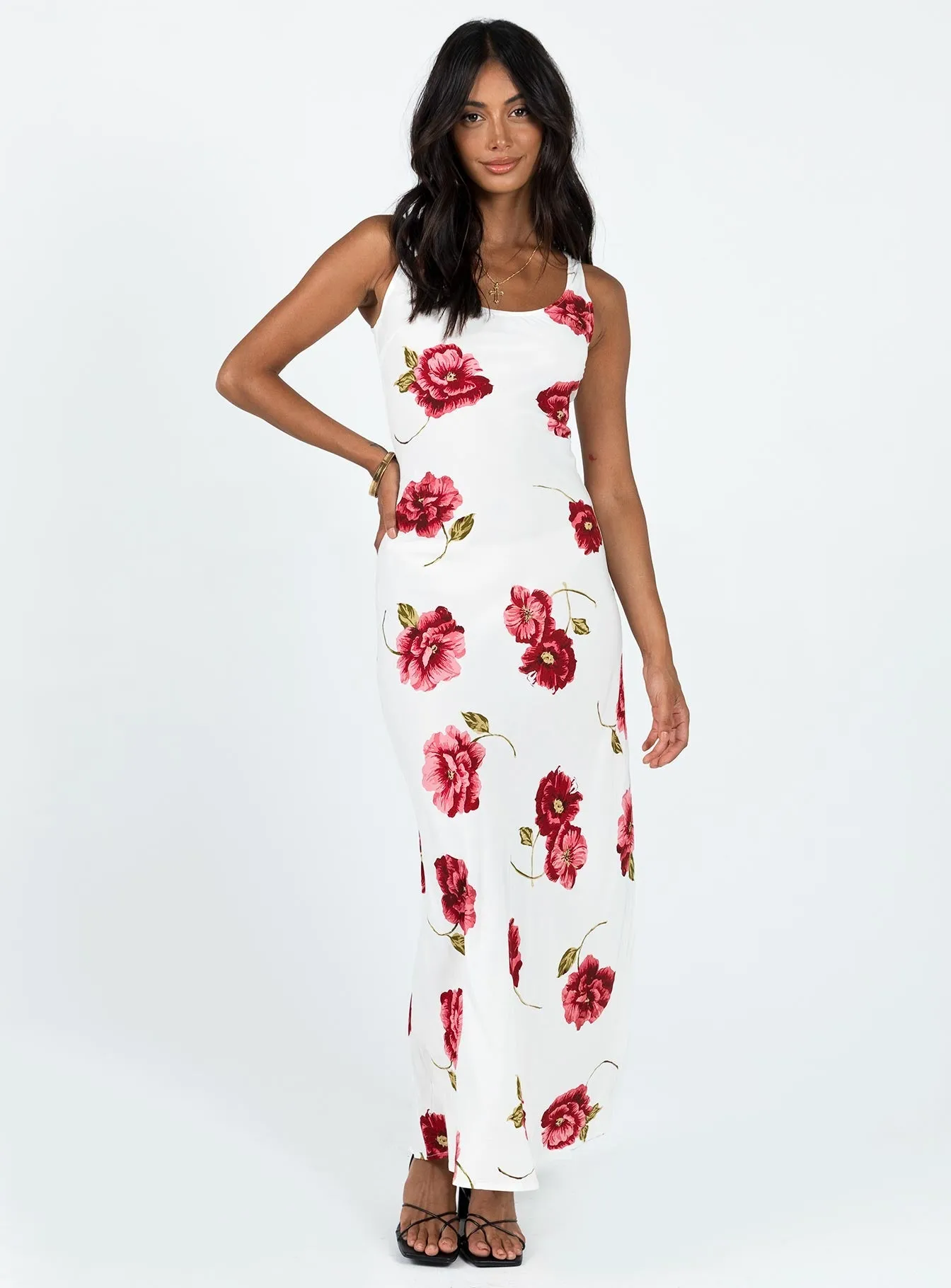 Georgette Flow Malina Maxi Dress Red Multi