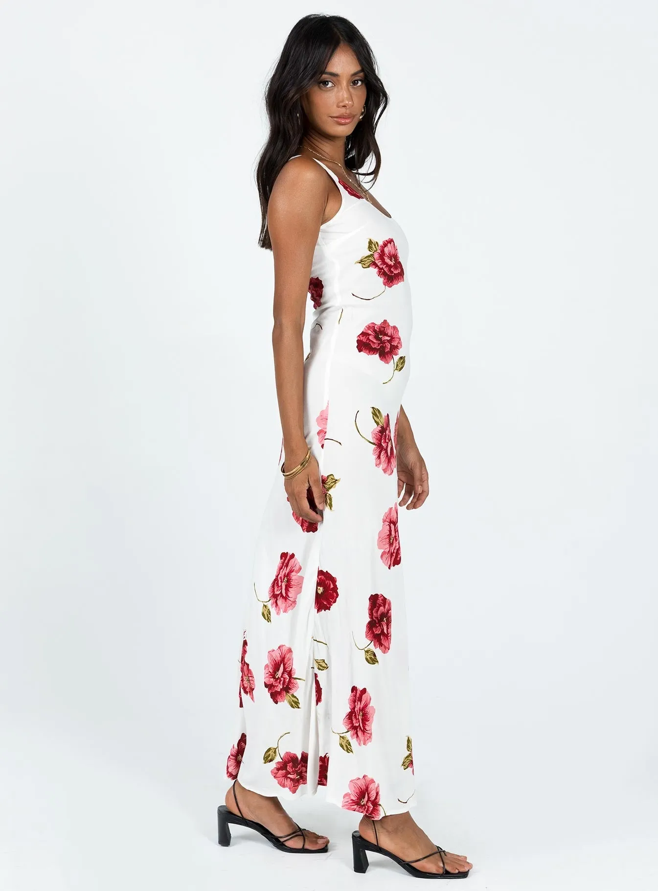 Malina Maxi Dress Red Multi color block Soft drape summer gown