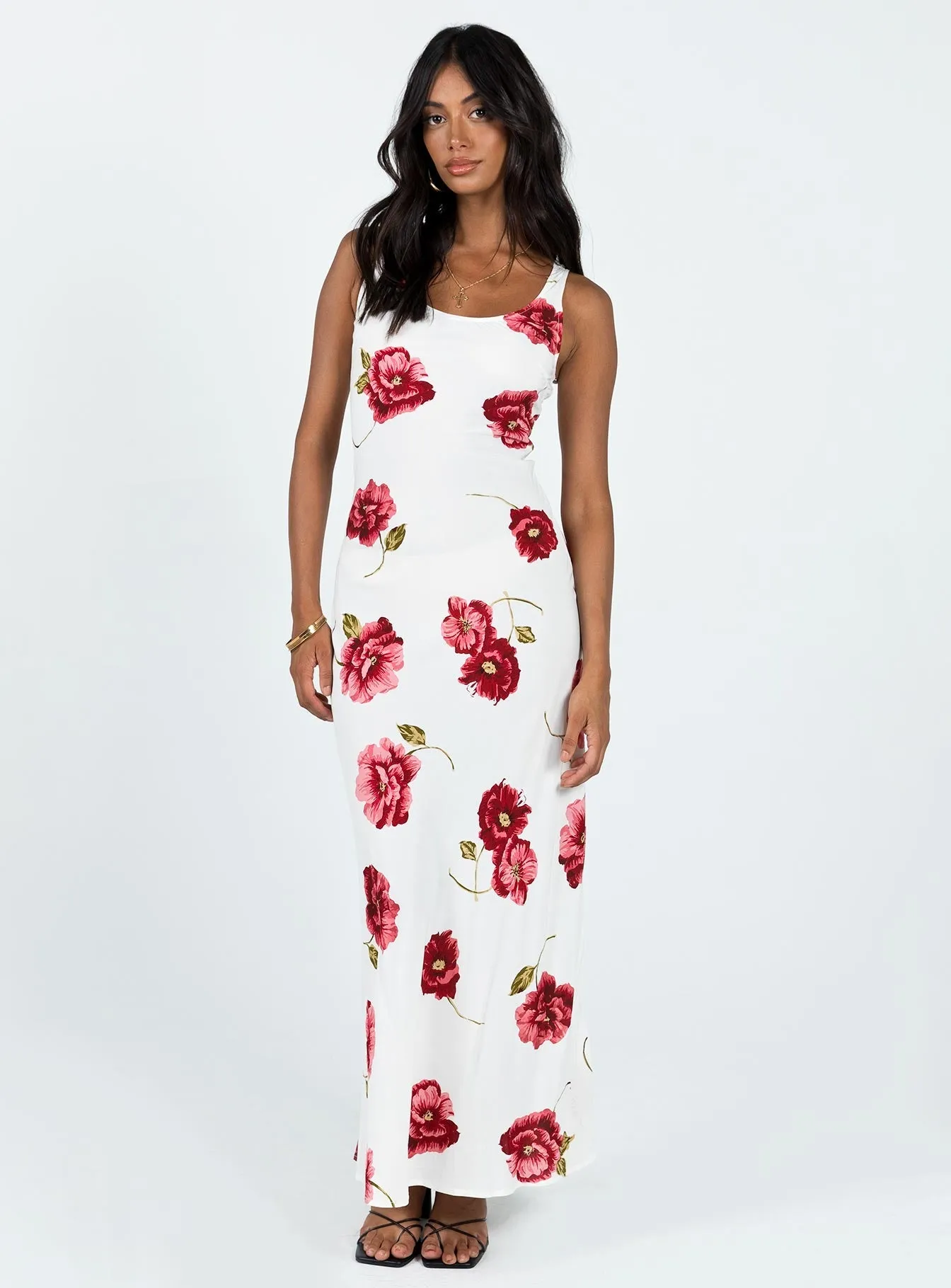 Malina Maxi Dress Red Multi Rose Arch Quiet Shore
