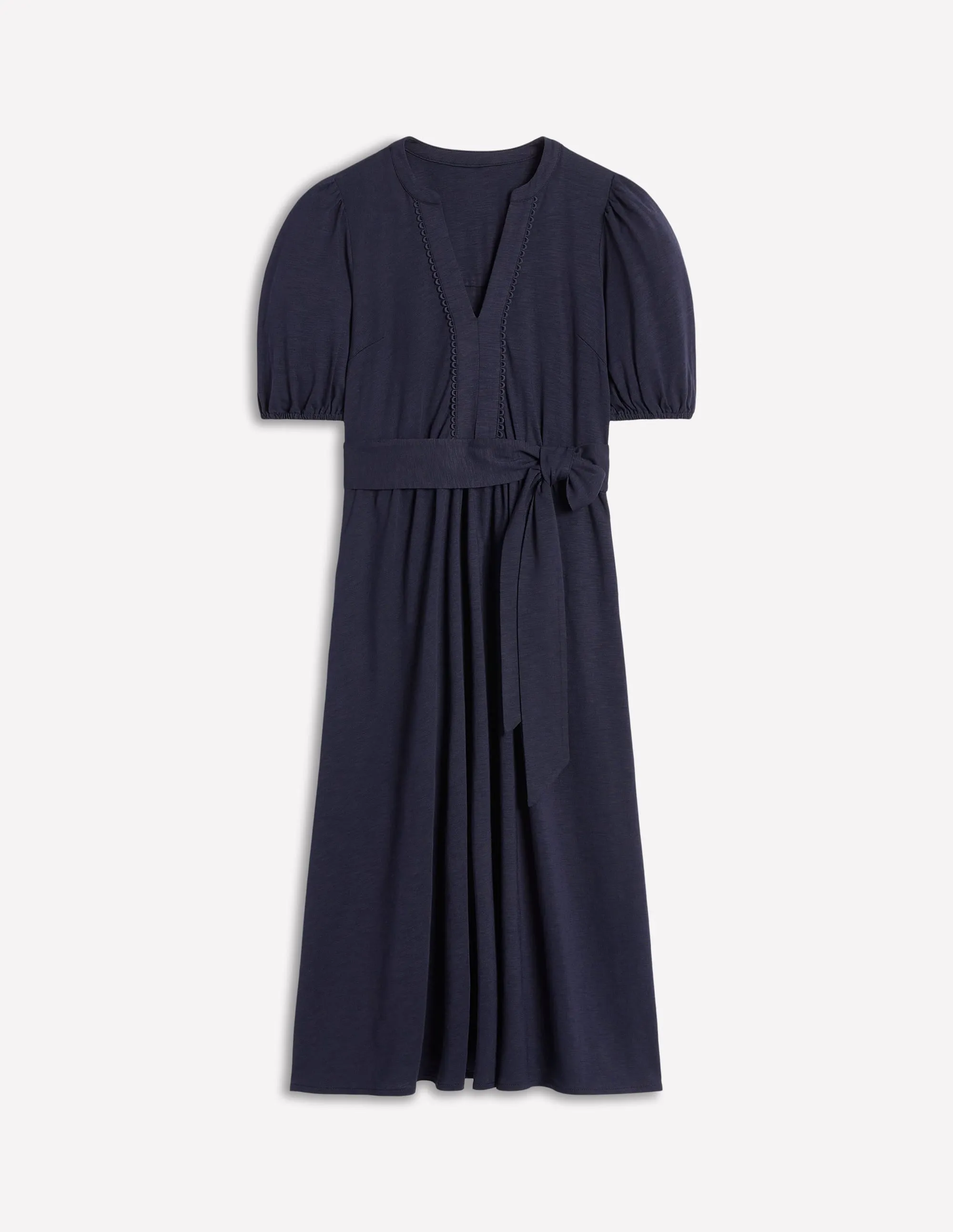 Sofia Trim Jersey Midi Dress-Navy Soft Texture