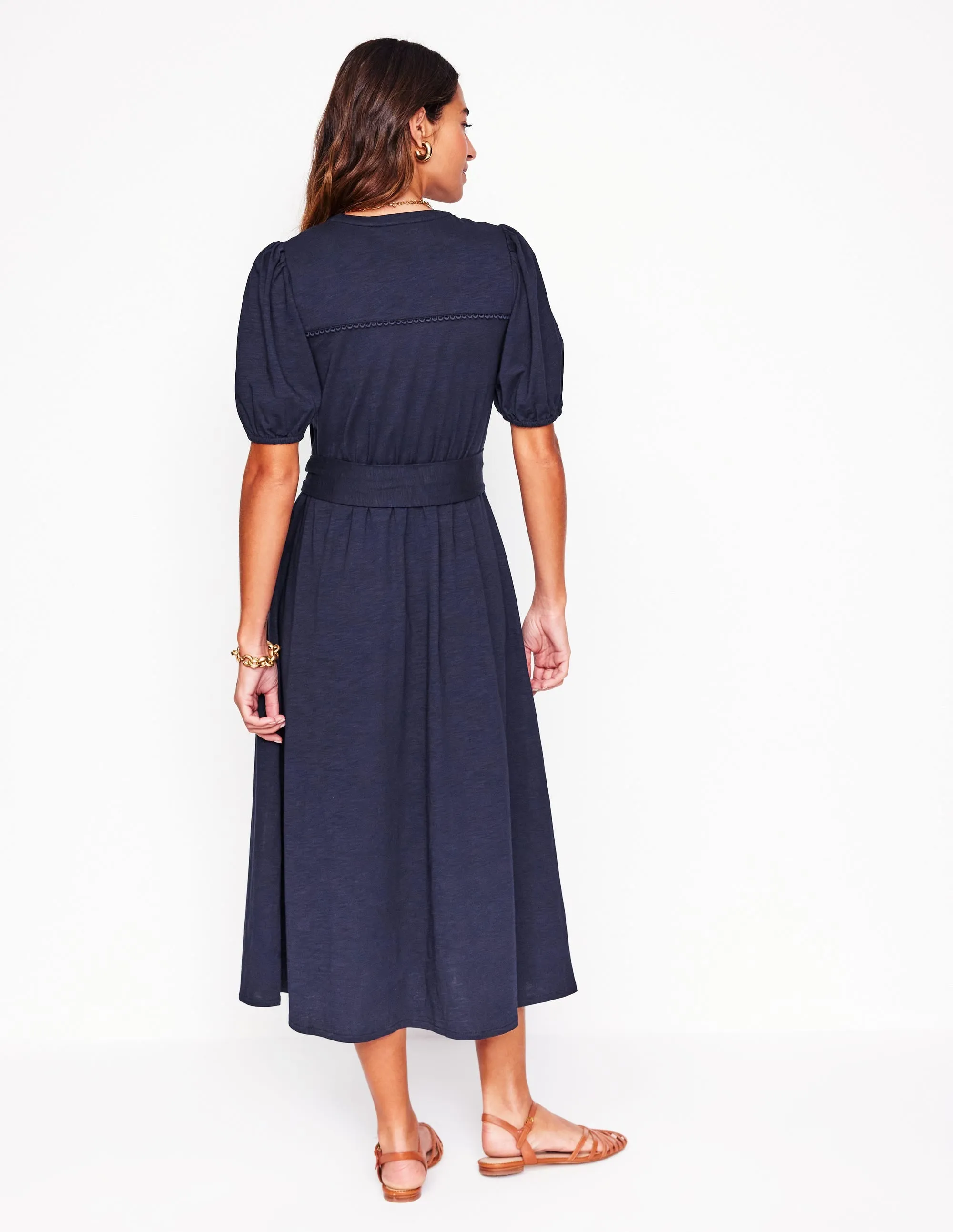 Chic Silhouette Day-To-Night Wear Sofia Trim Jersey Midi Dress-Navy