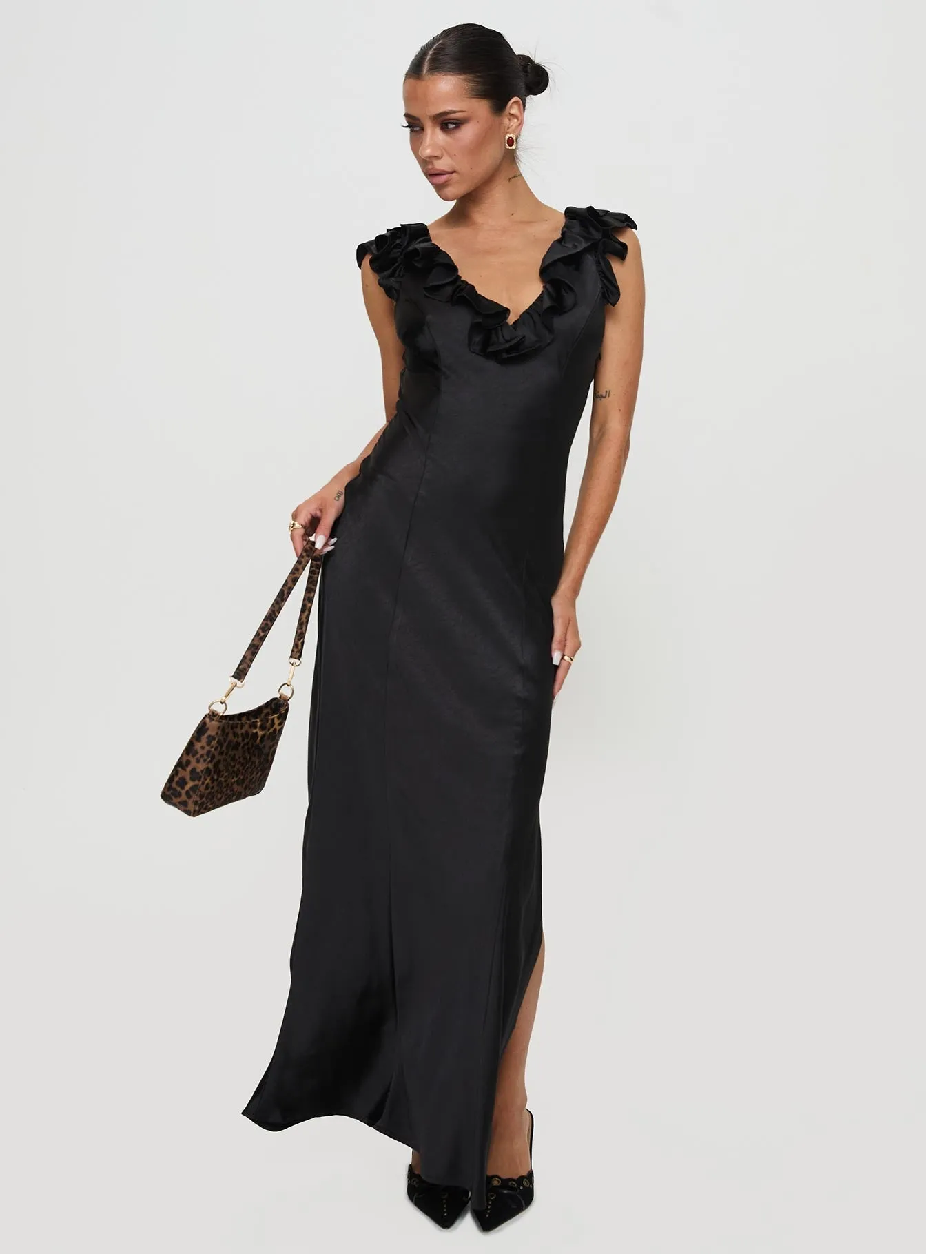 Harbor Stroll Butacup Frill Maxi Dress Black