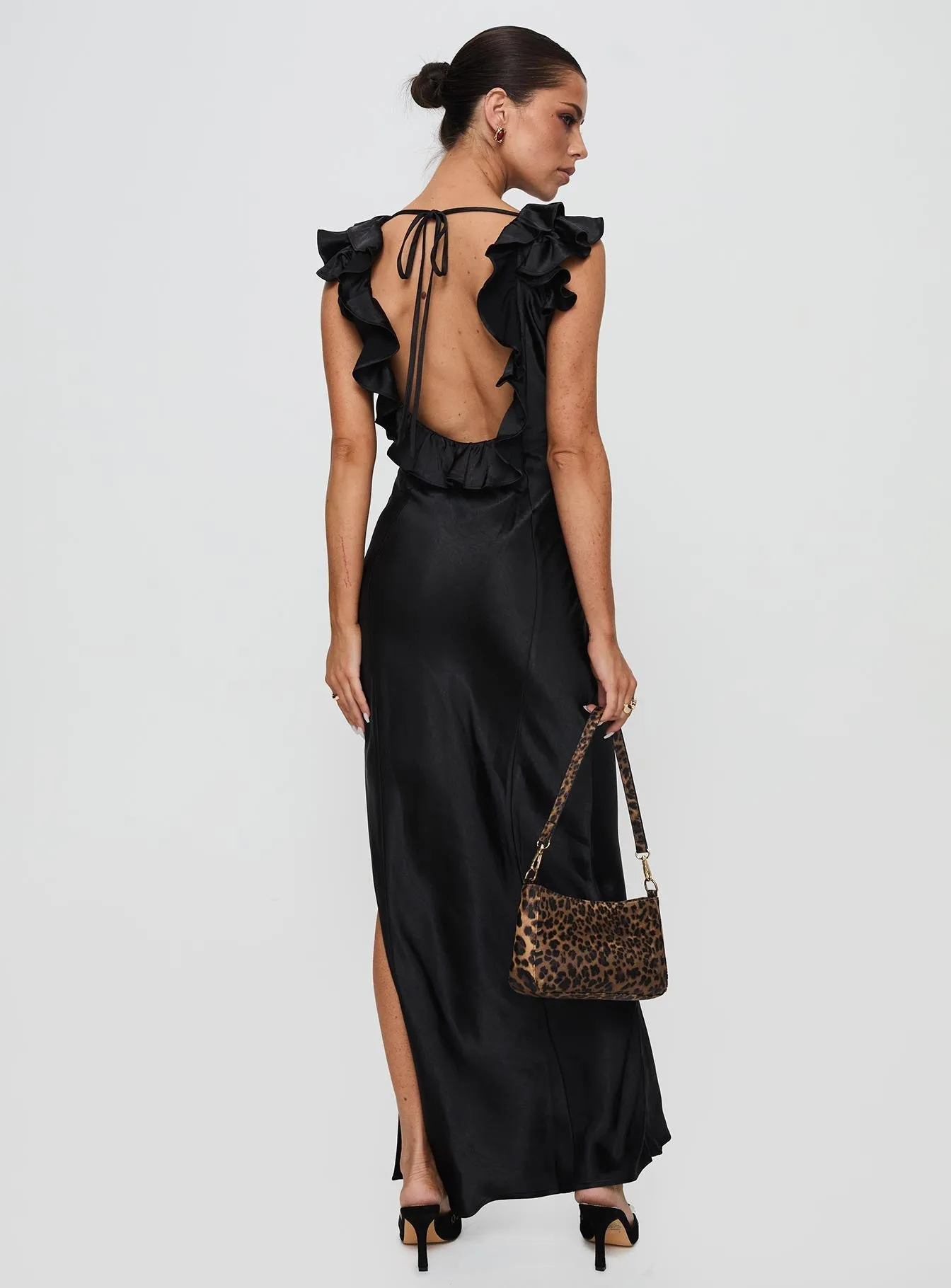 Marble Step Hand Stitch Butacup Frill Maxi Dress Black