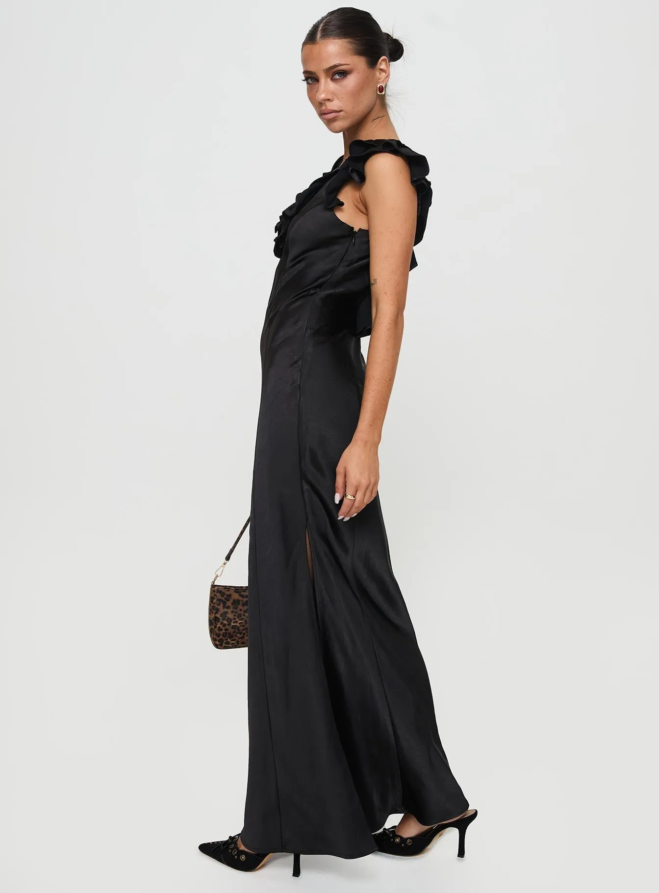 The versatile design of this maxi dress allows for easy styling with a variety of accessories Fringe Glow Butacup Frill Maxi Dress Black