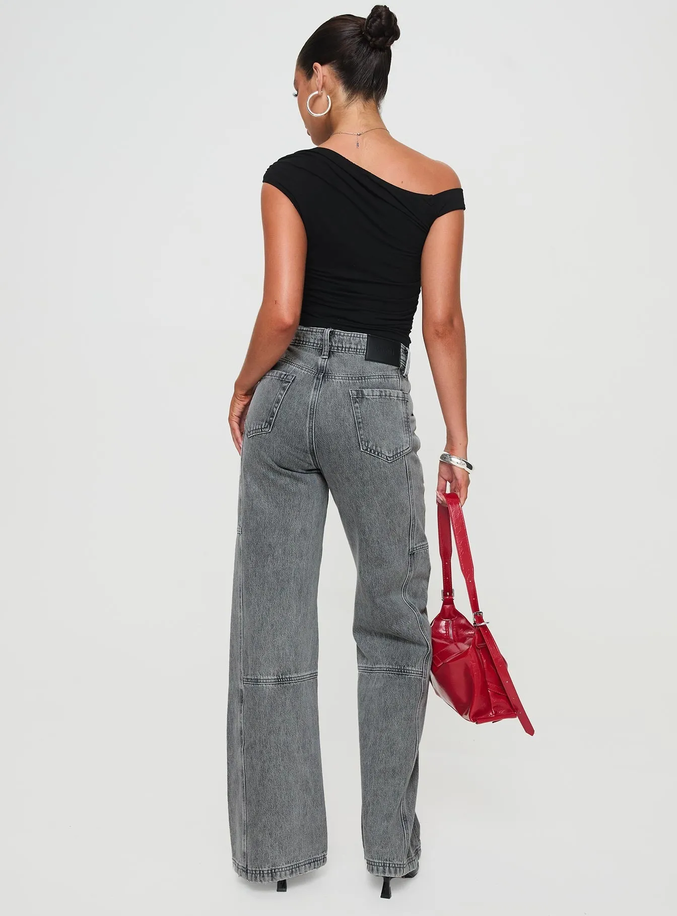 Timeless Look Bold Casual Friday Chad High Rise Flared Cargo Jeans Washed Grey