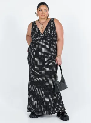 Nellie Maxi Dress Black Polka Dot Curve Wall Glow Azure Tide