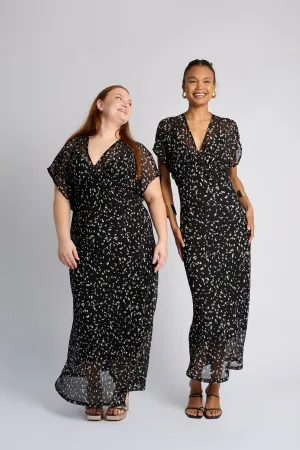 Future Glow Wrinklefree Kimono Sleeve Maxi dress in Foil Black