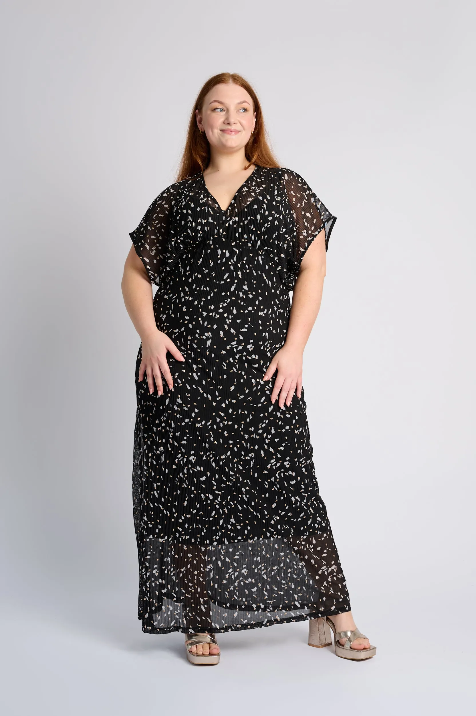 Kimono Sleeve Maxi dress in Foil Black All Day