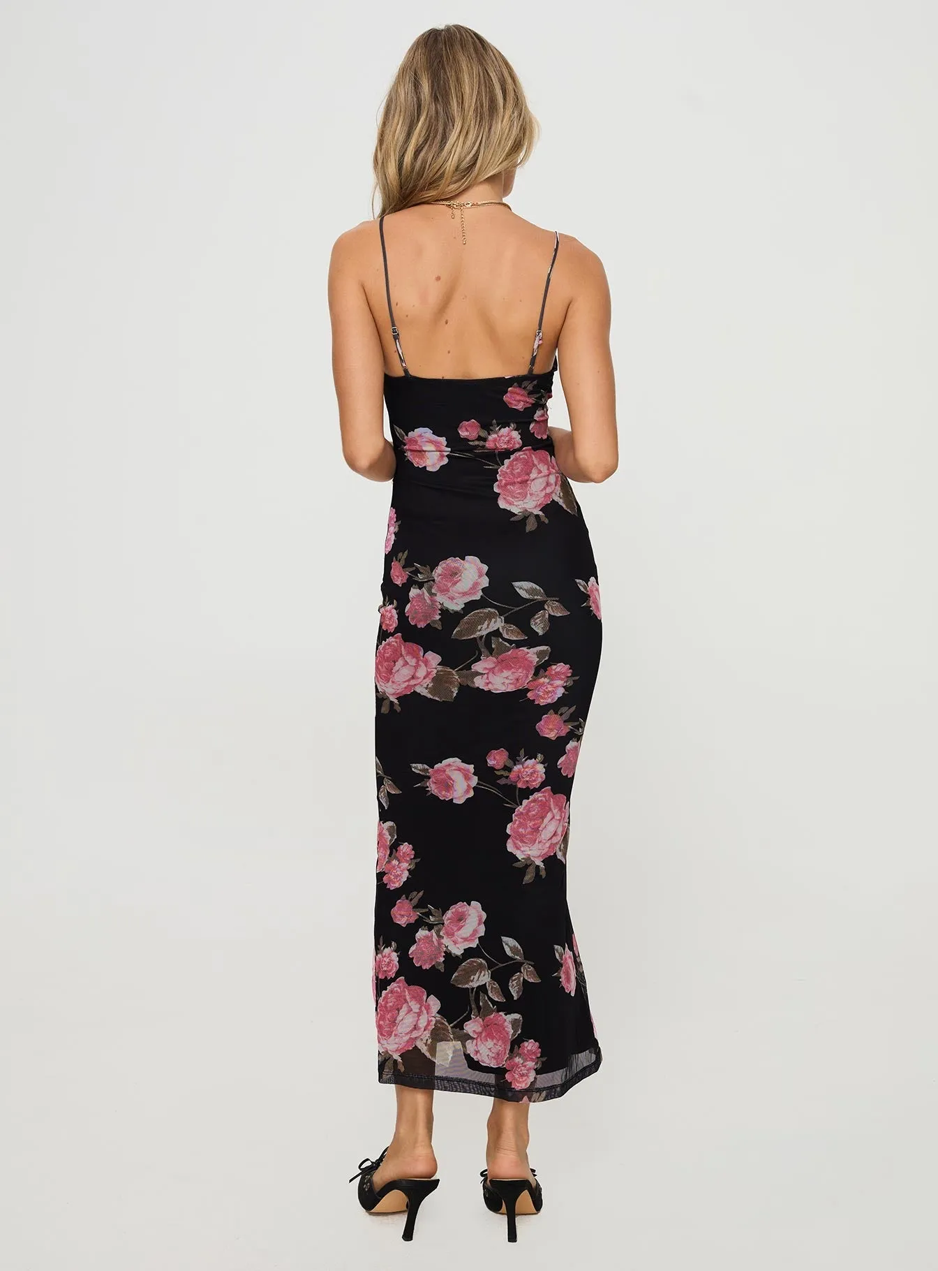 Manolis Maxi Dress Black / Floral informal gathering Mesh Touch