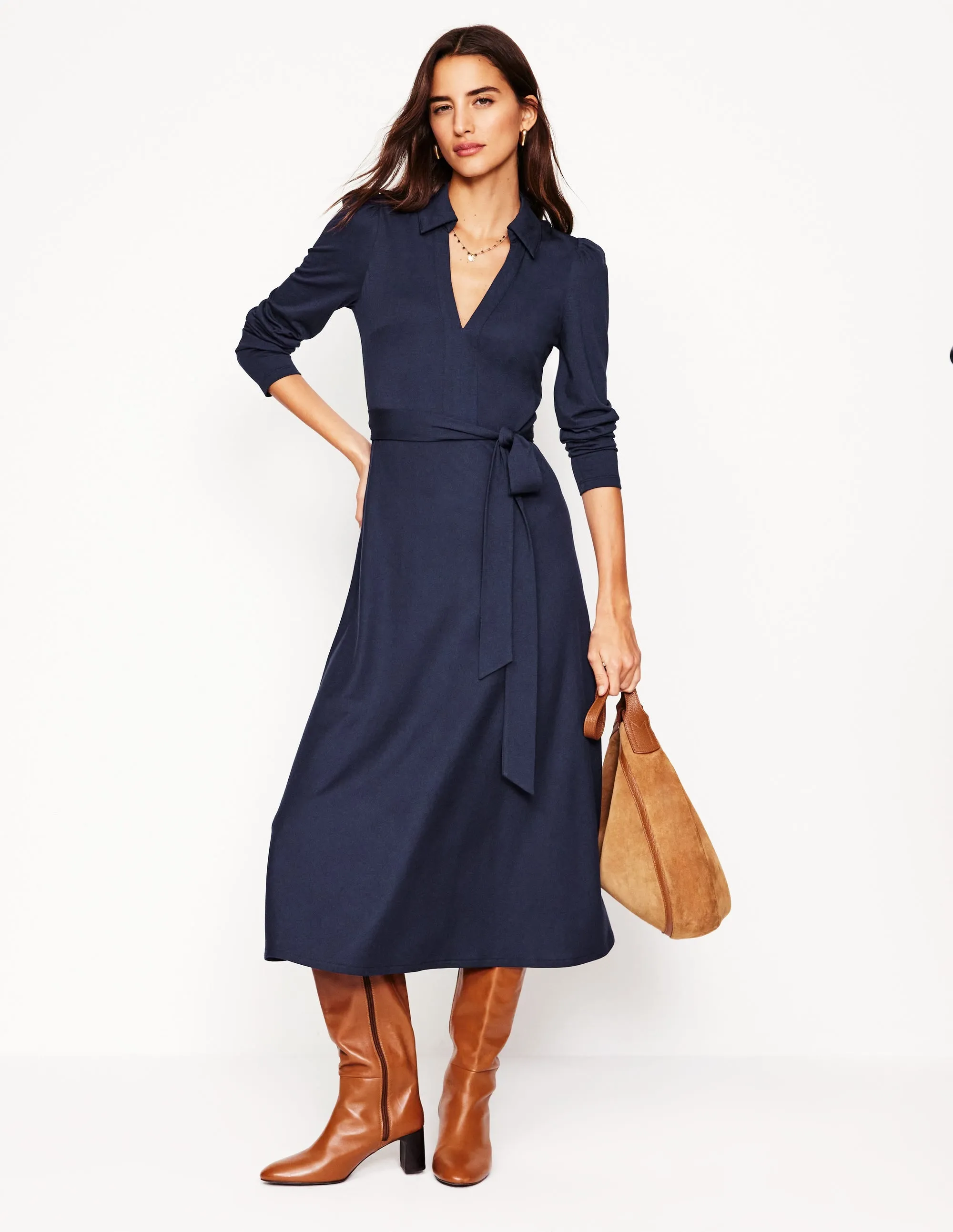Stylish semi-formal dress Imogen Collared Jersey Dress-Navy
