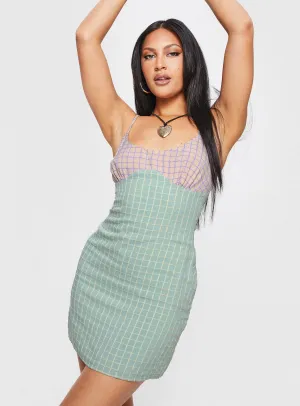 Birthday Bash Bumbles Check Mini Dress Pink / Green