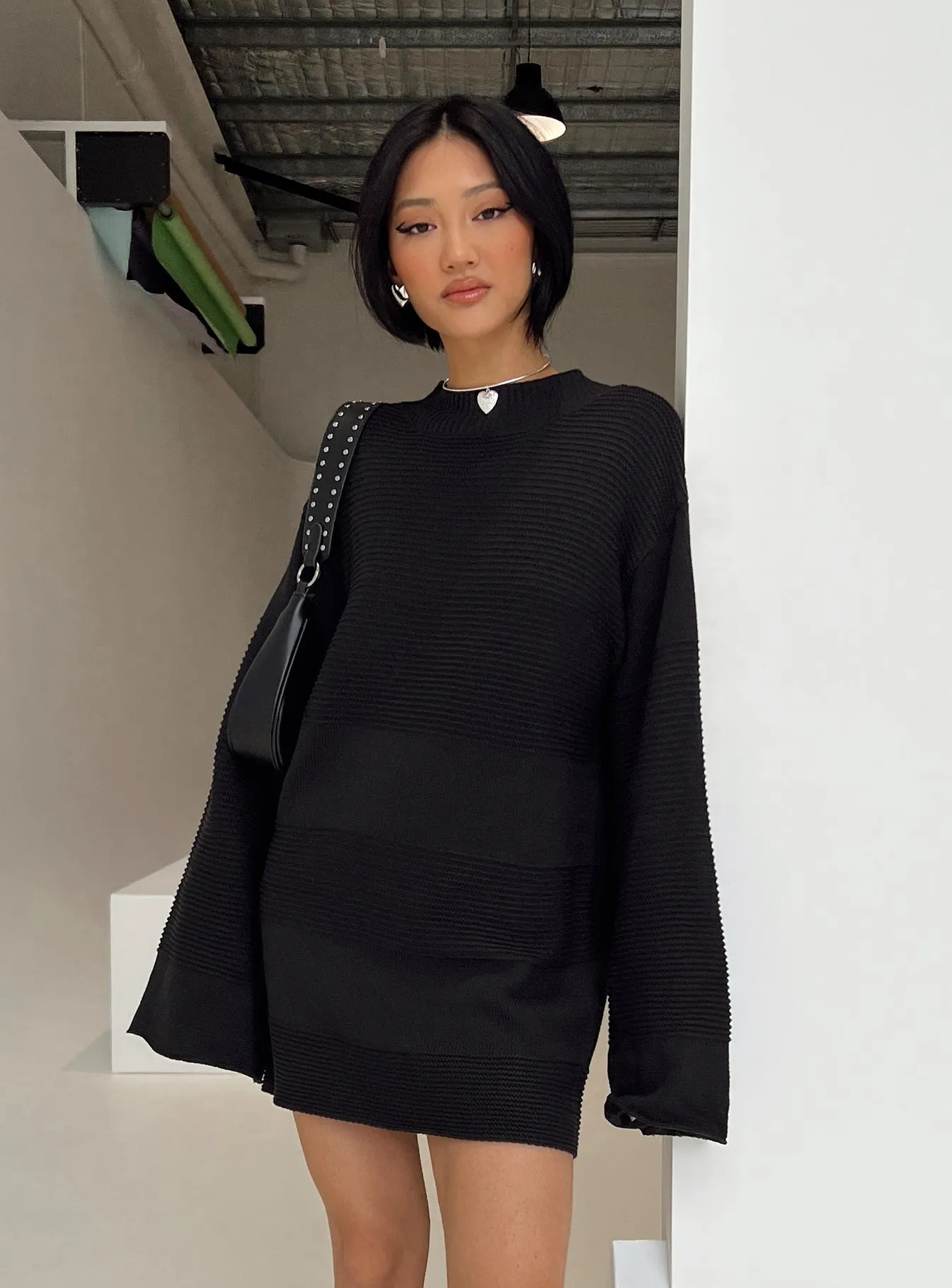 Cheyenne Knit Jumper Dress Black Non Irritating Seams