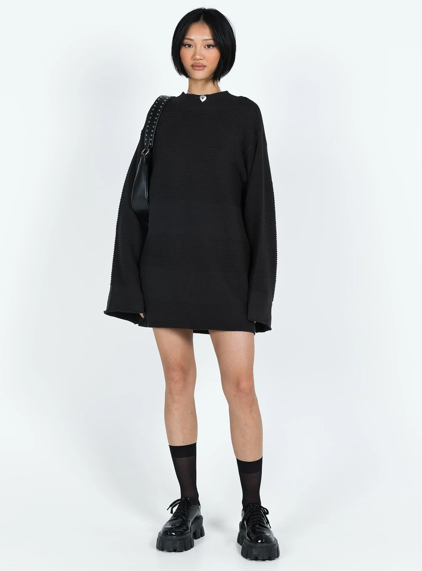 Shine Light Trendy Chic Cheyenne Knit Jumper Dress Black