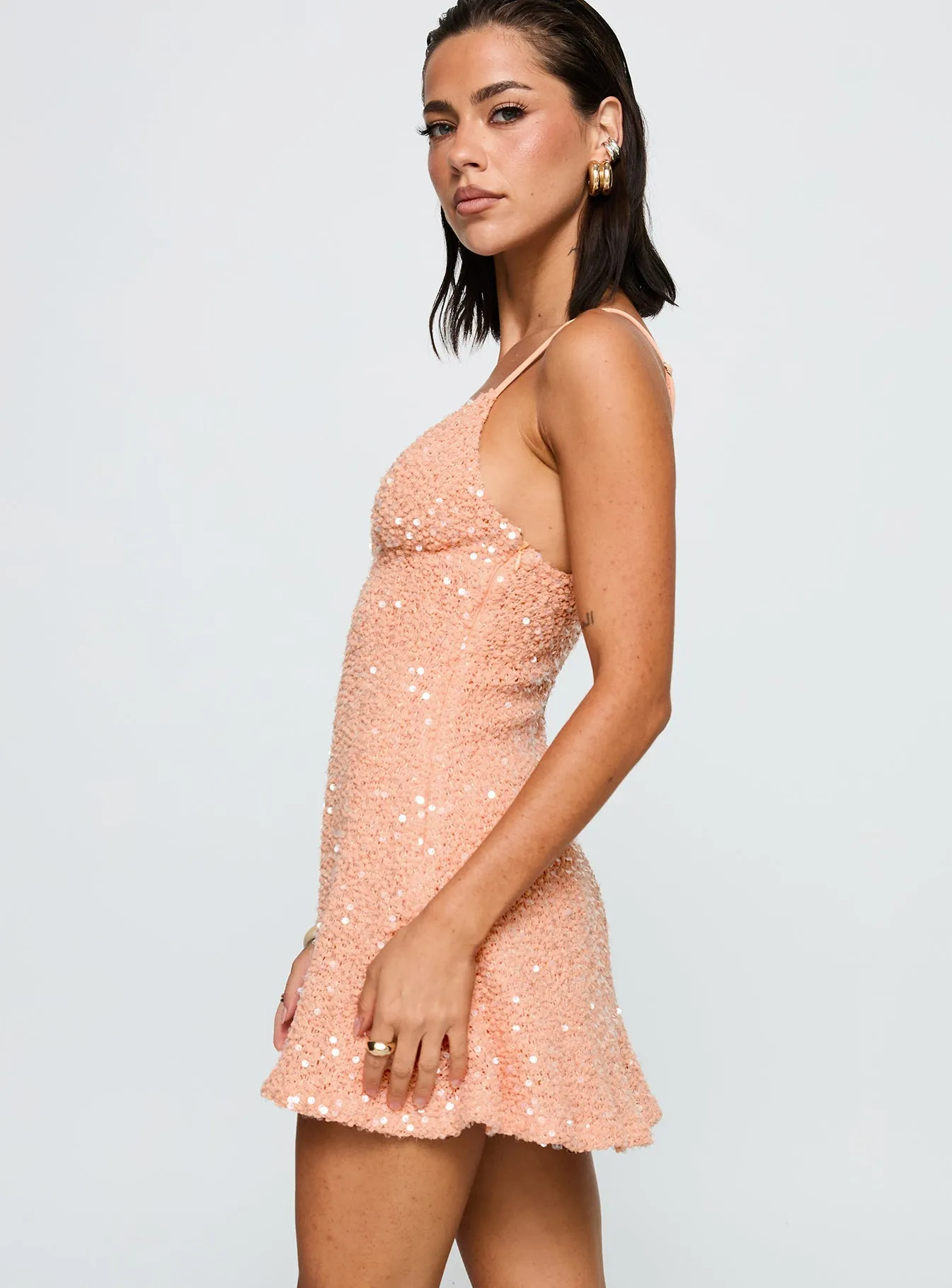 No Ride Up Feel The Vibrations Sequin Mini Dress Orange