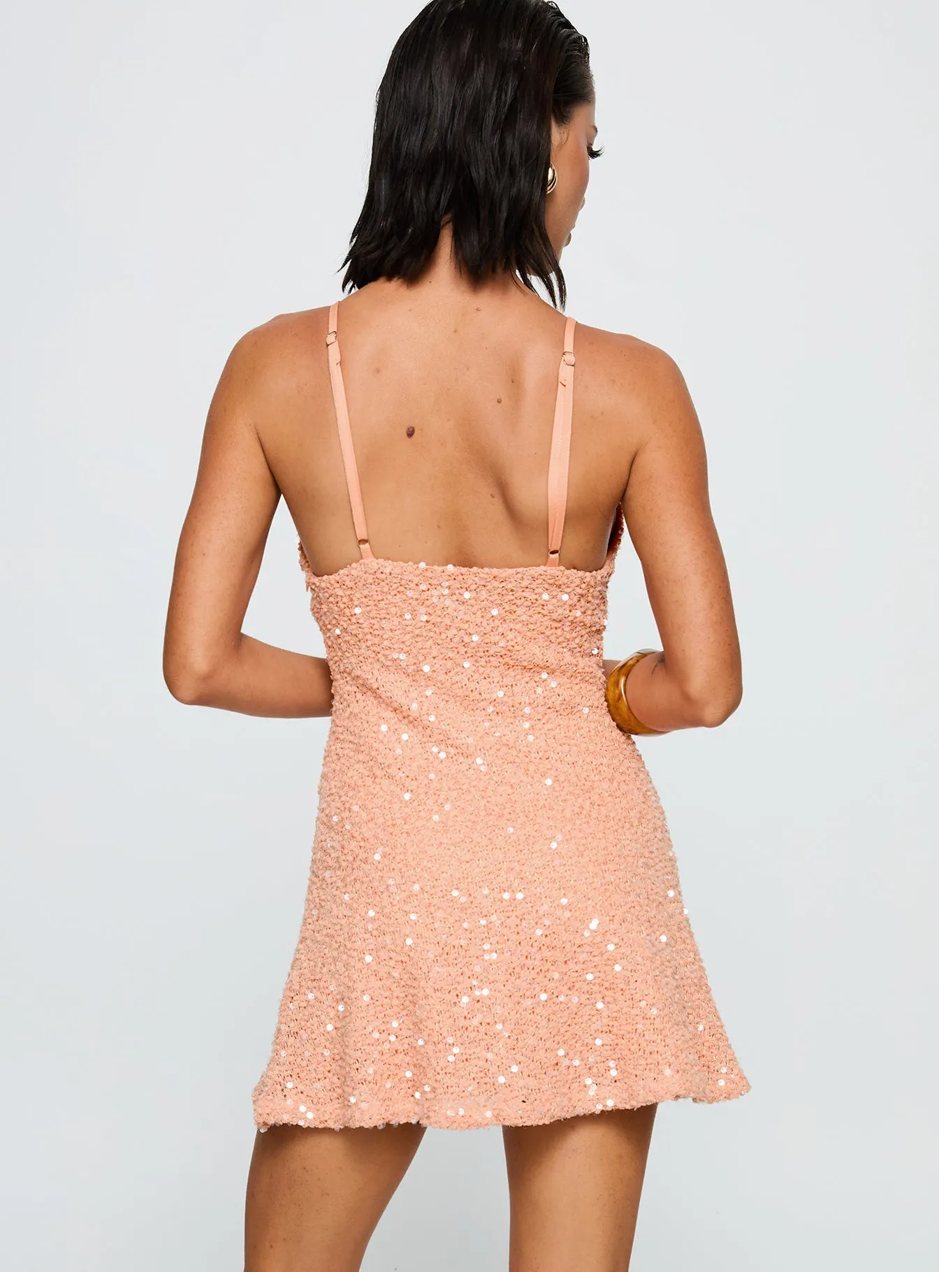 Feel The Vibrations Sequin Mini Dress Orange Relaxed Contour Hypoallergenic fabric