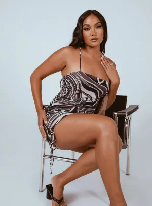 Genevieve Mini Dress Brown Multi Playful Look