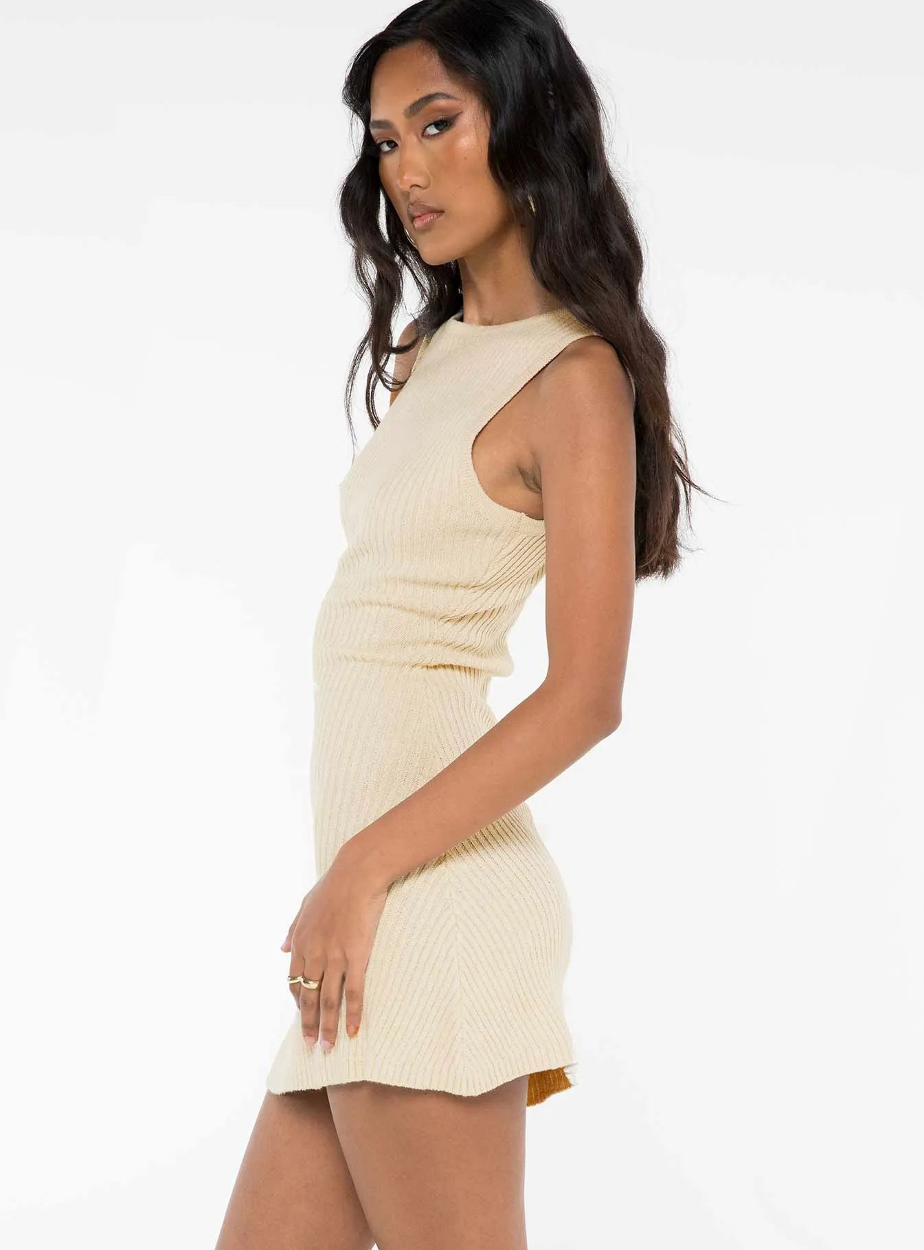Shine Pop Osment Knit Mini Dress Cream