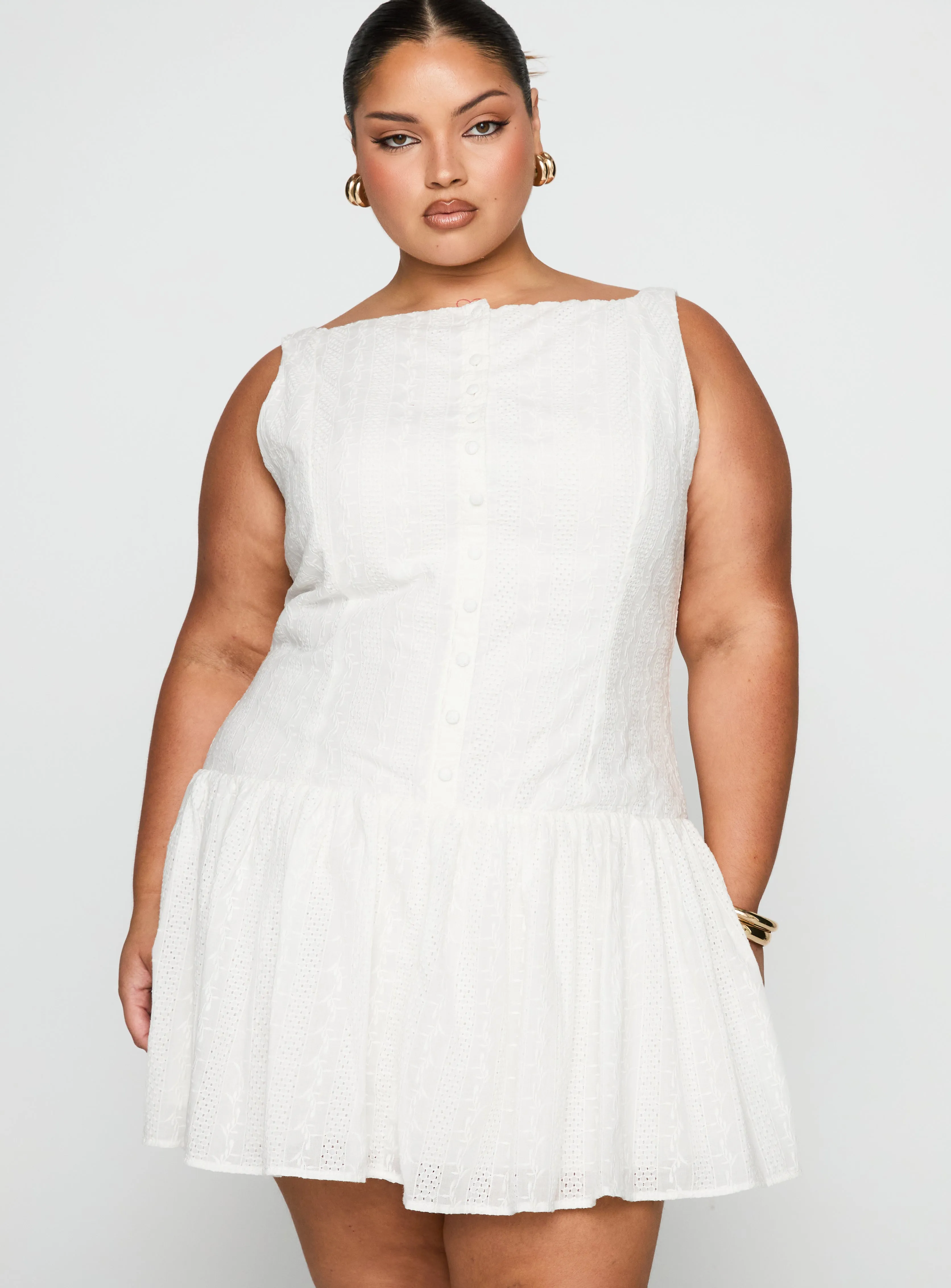 Pop Look Sweeter Places Embroidered Mini Dress White Curve