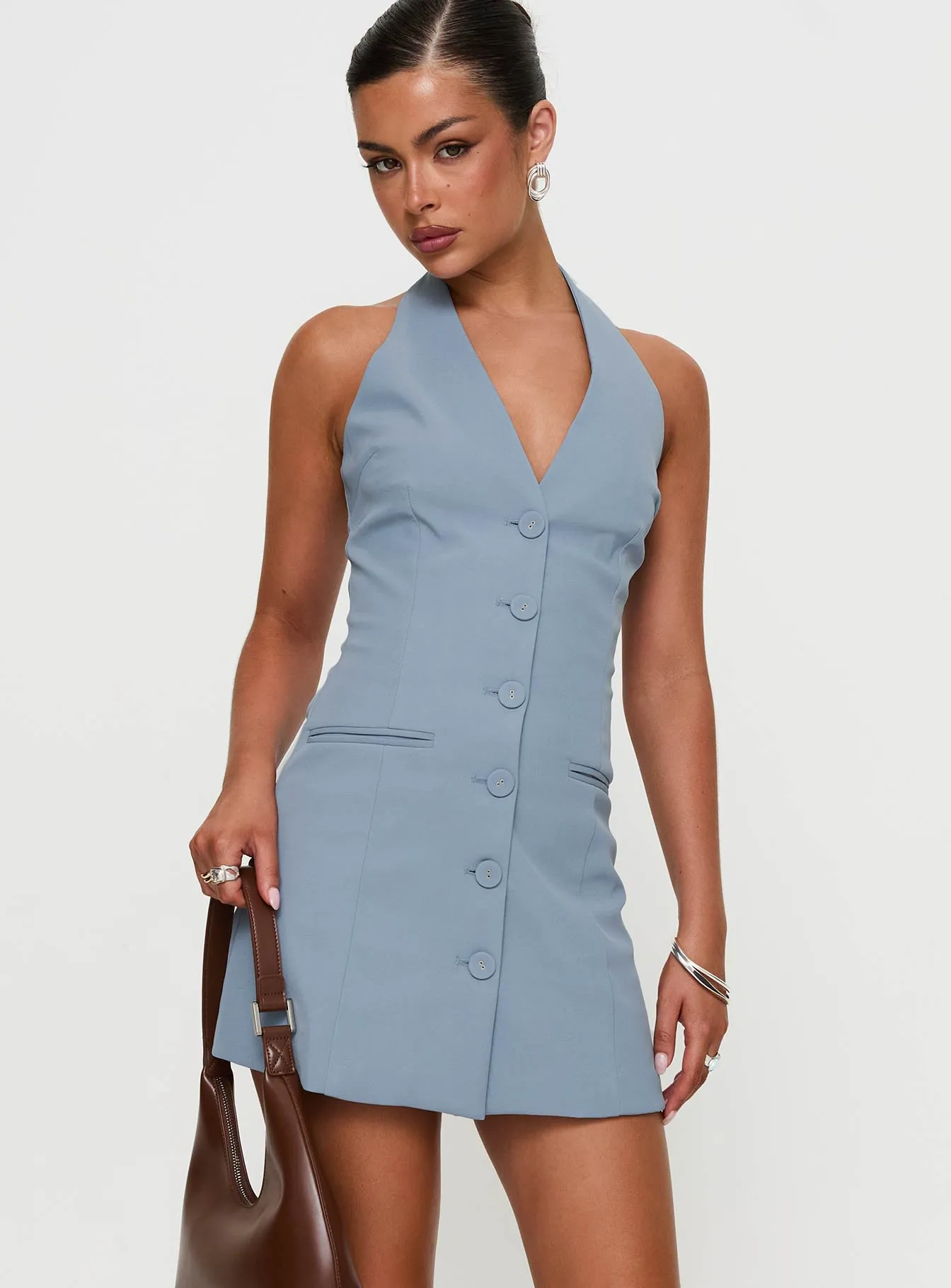 Vyxen Halter Mini Dress Blue Edge Soft