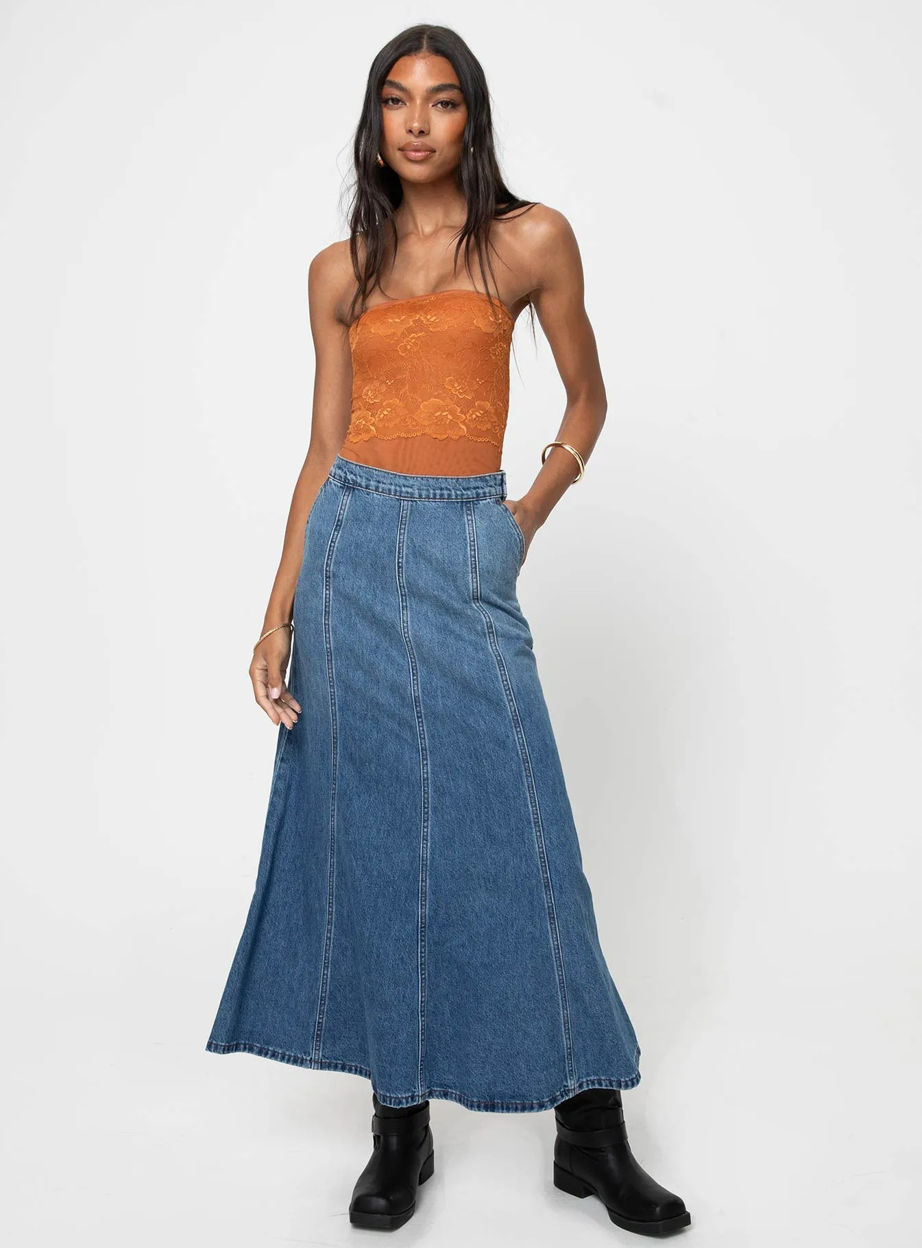 Lamourne Strapless Bodysuit Orange Vivid Fresh Office Model