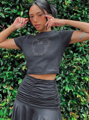 Disney Mickey Mouse Outline Cropped Tee Black Vibrant Prints