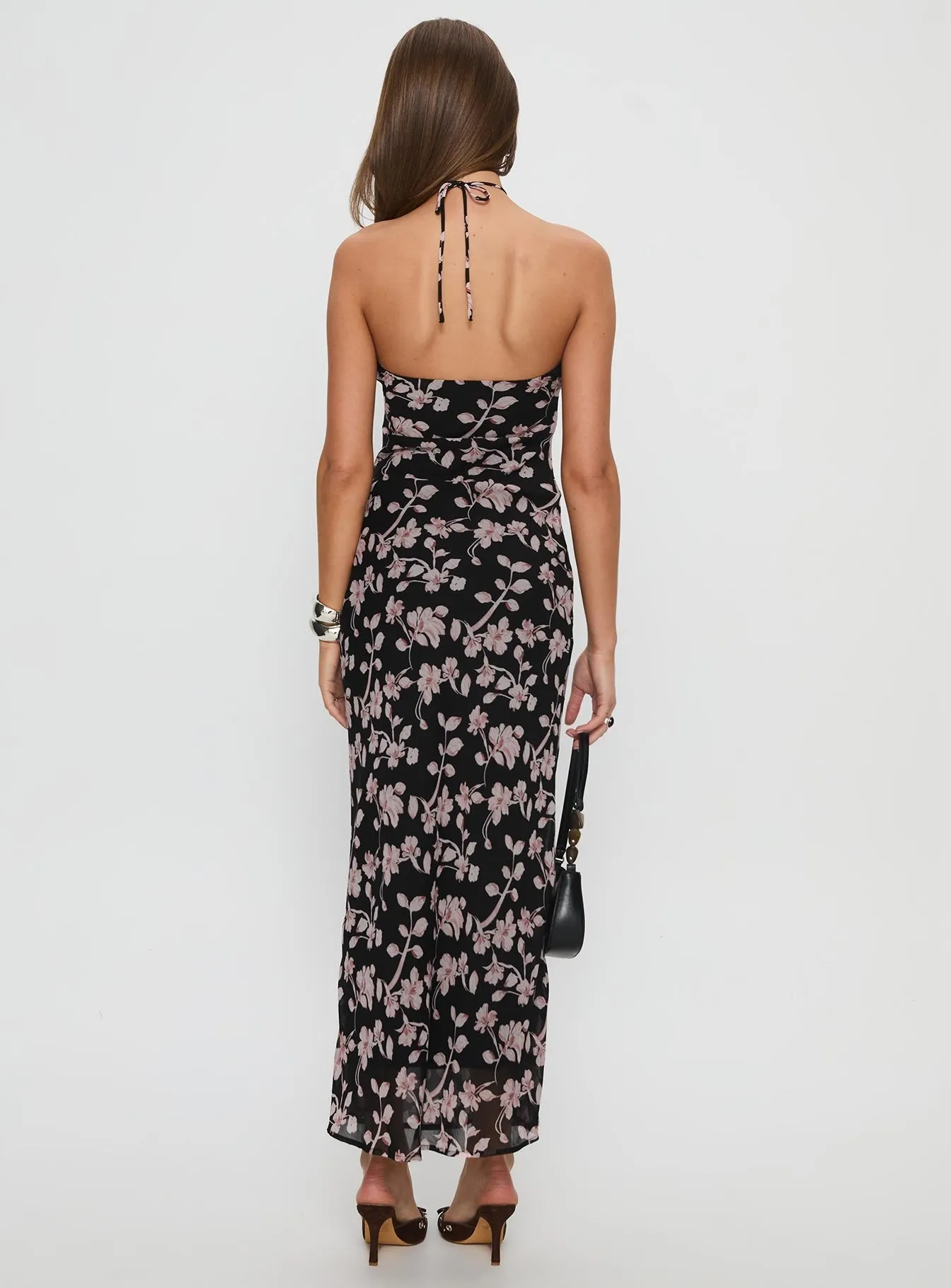 Early Light Urban Glow Anisa Halter Maxi Dress Black Floral