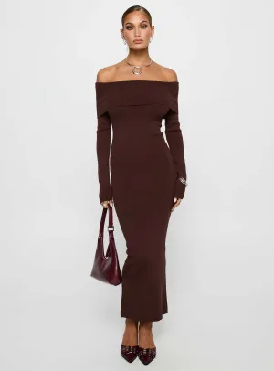 Celestara Off The Shoulder Maxi Dress Chocolate Beautiful floor-skimming dress