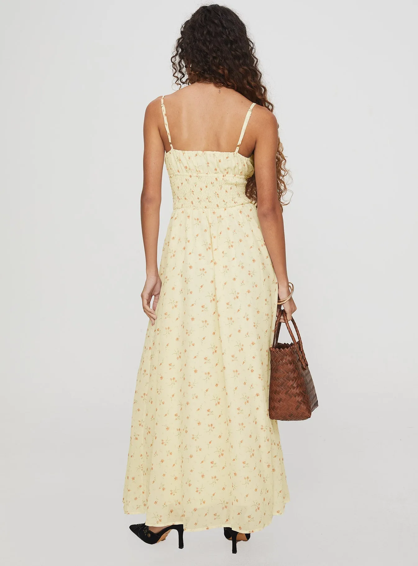 Pearle Shirred Maxi Dress Cream Floral Stair Glow