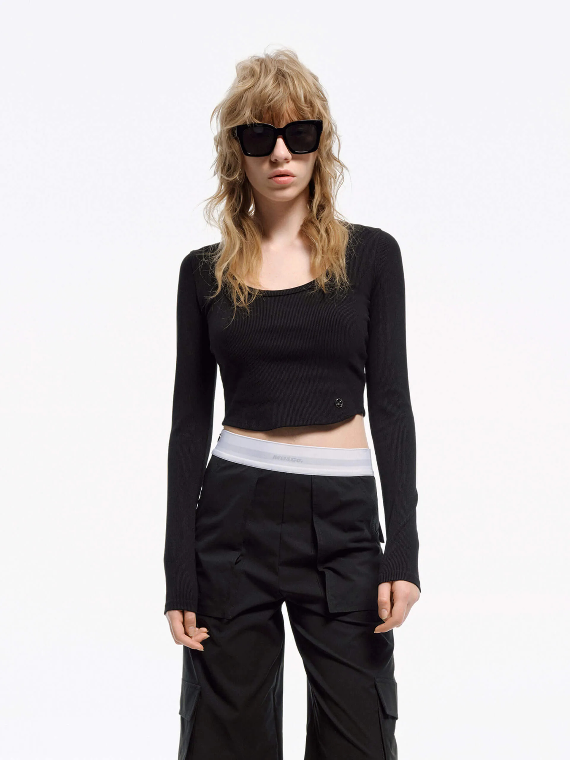 Ribbed Knit Cropped T-shirt Durable Knit Structure Everyday Layer