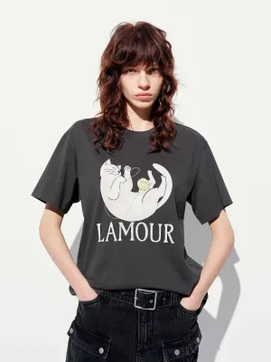 Cat Print Cotton T-shirt AntiPilling Treatment Durable Color Retention