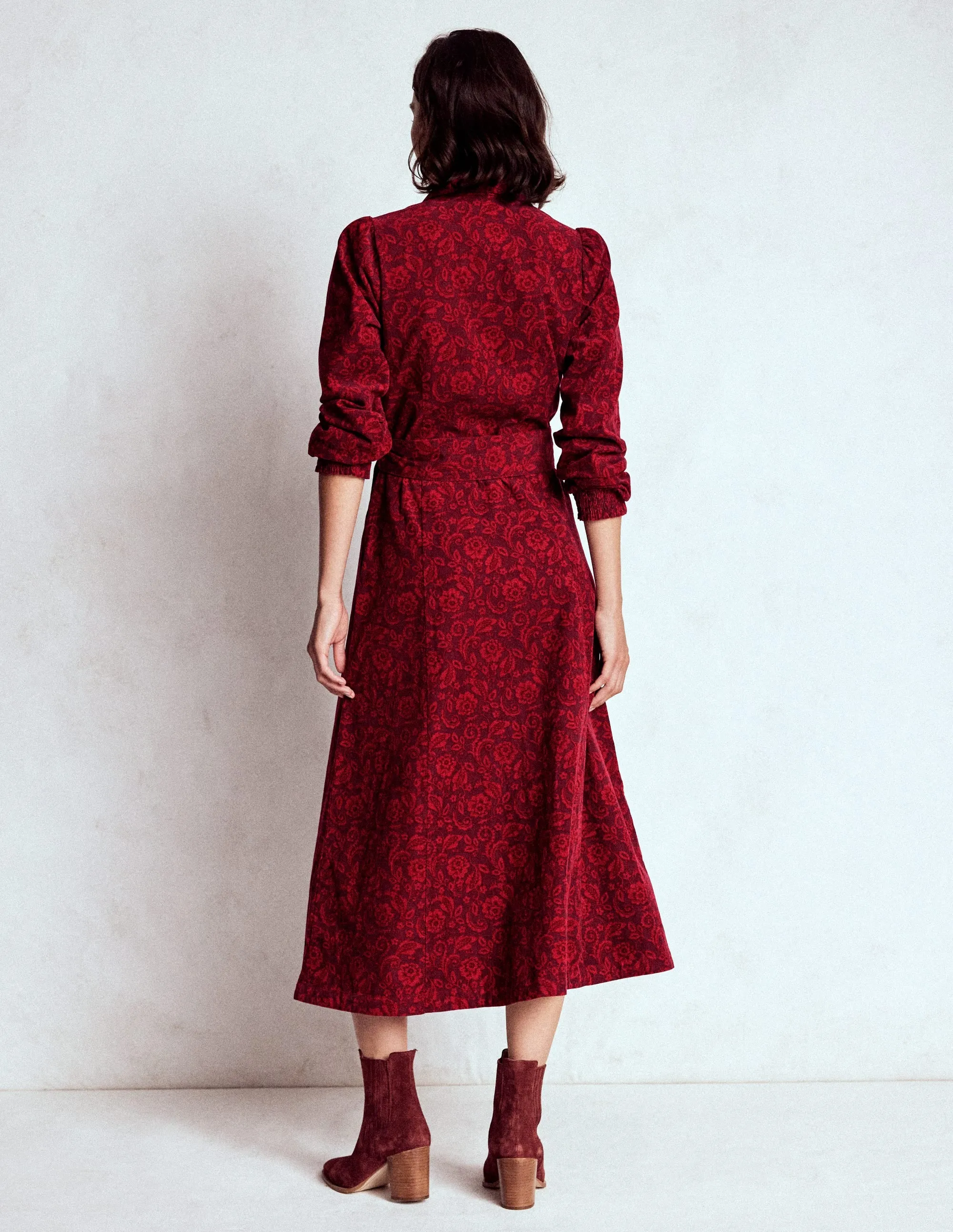 Clara Cord Midi Dress-Red Liquorice, Ornate Flora Quick Ready