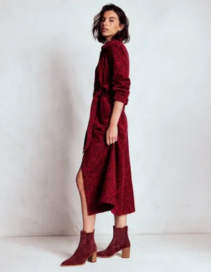 Retro Fan Clara Cord Midi Dress-Red Liquorice, Ornate Flora