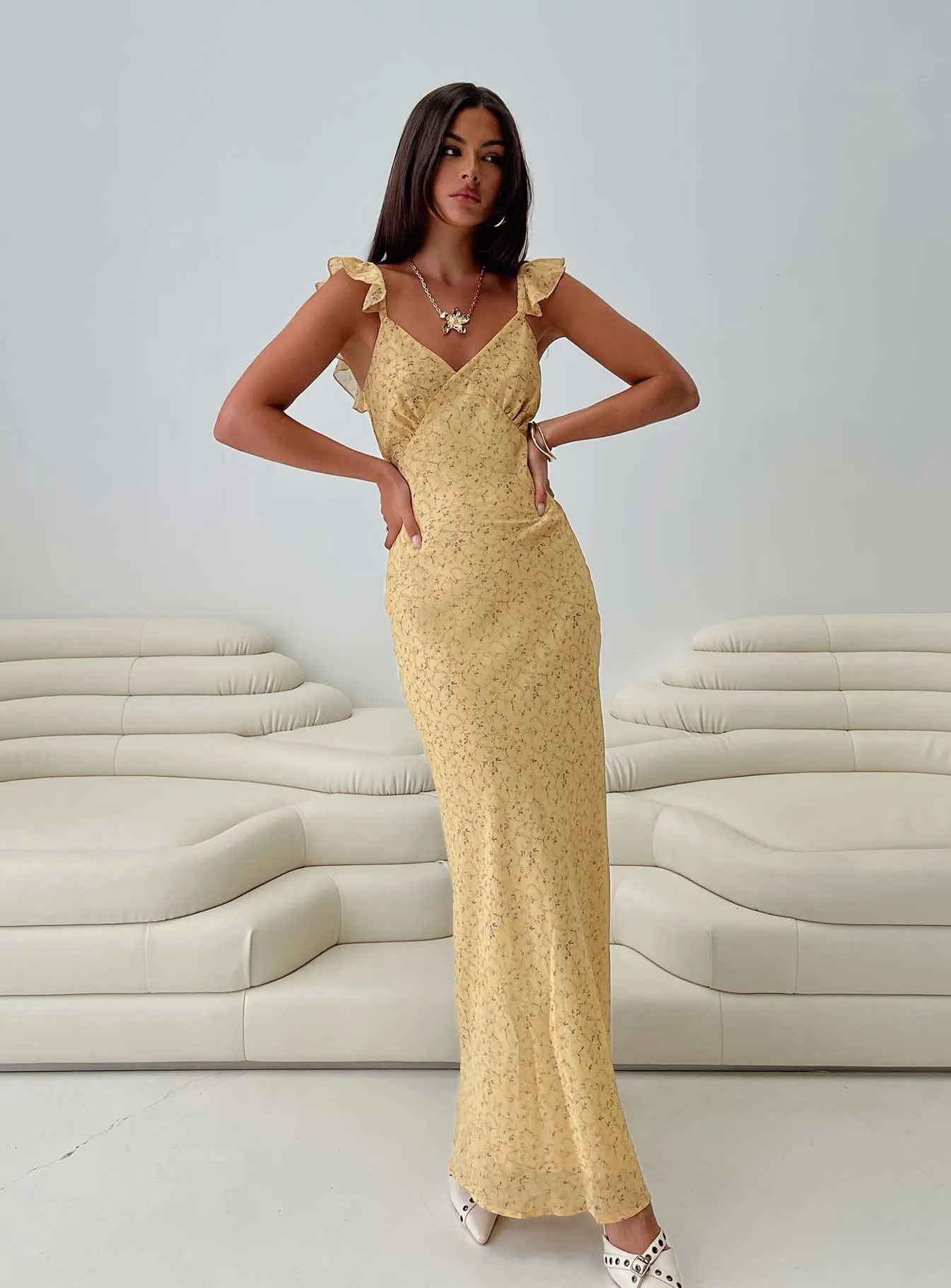 Dearlie Frill Maxi Dress Multi Step Glow Black Chic