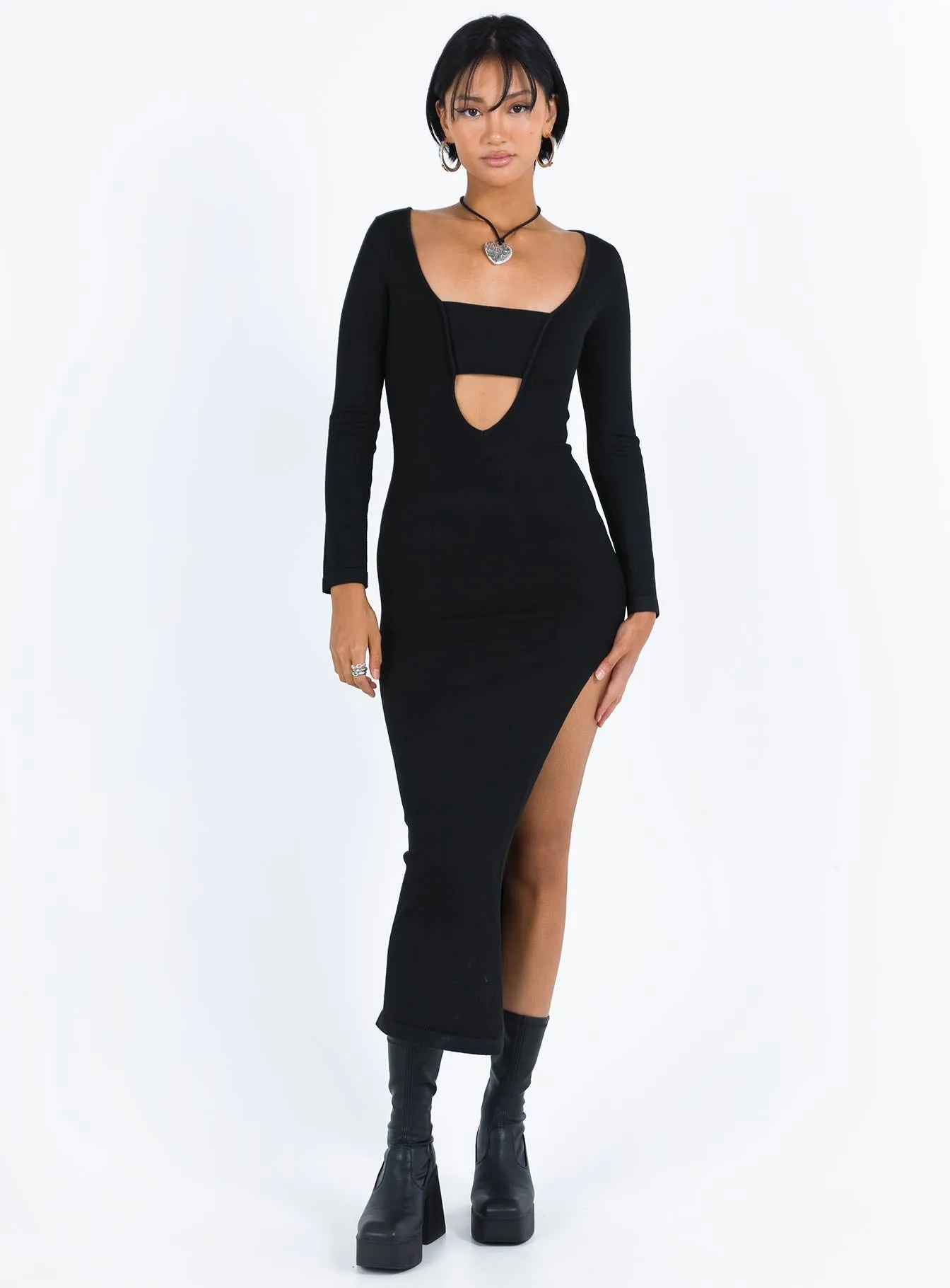 Spanish Heat Marple Cut Out Maxi Dress Black