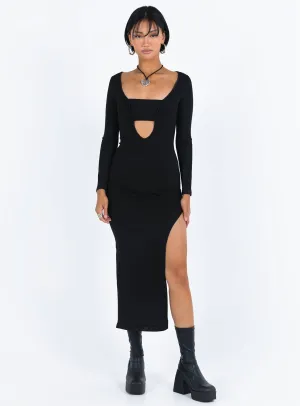 Sunrise Glow Ribbon Work Marple Cut Out Maxi Dress Black