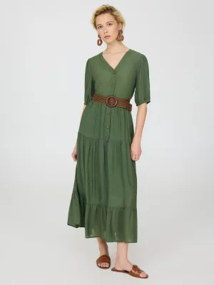 american casual Quick Ready Short Balloon Sleeve Tiered Maxi Dress