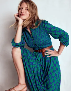 Vibrant Comfort Smocked Jersey Shirt Dress-Blue, Wildflower Bouquet