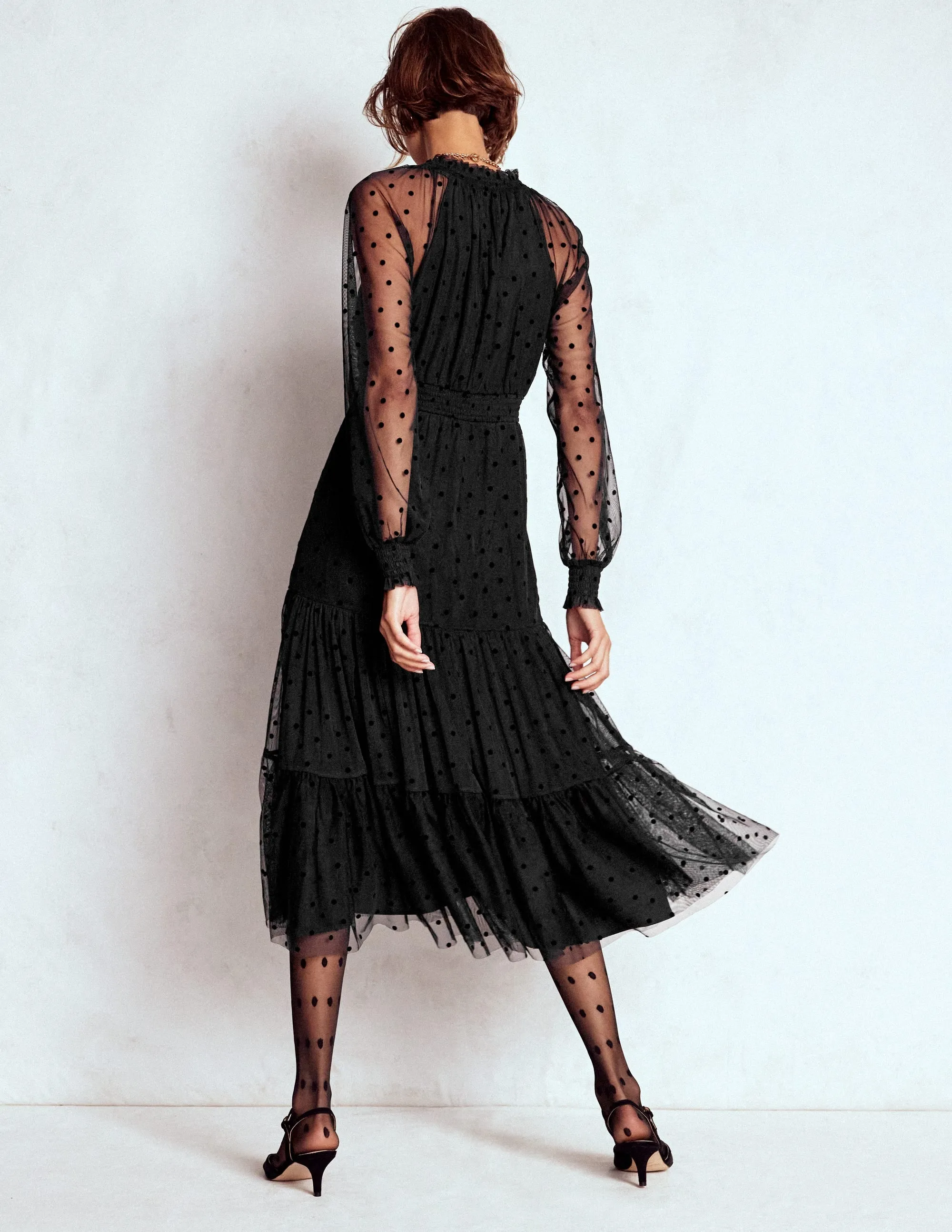 Lucille Tulle Midi Dress-Black Trendy Pieces Chic dinner outfit
